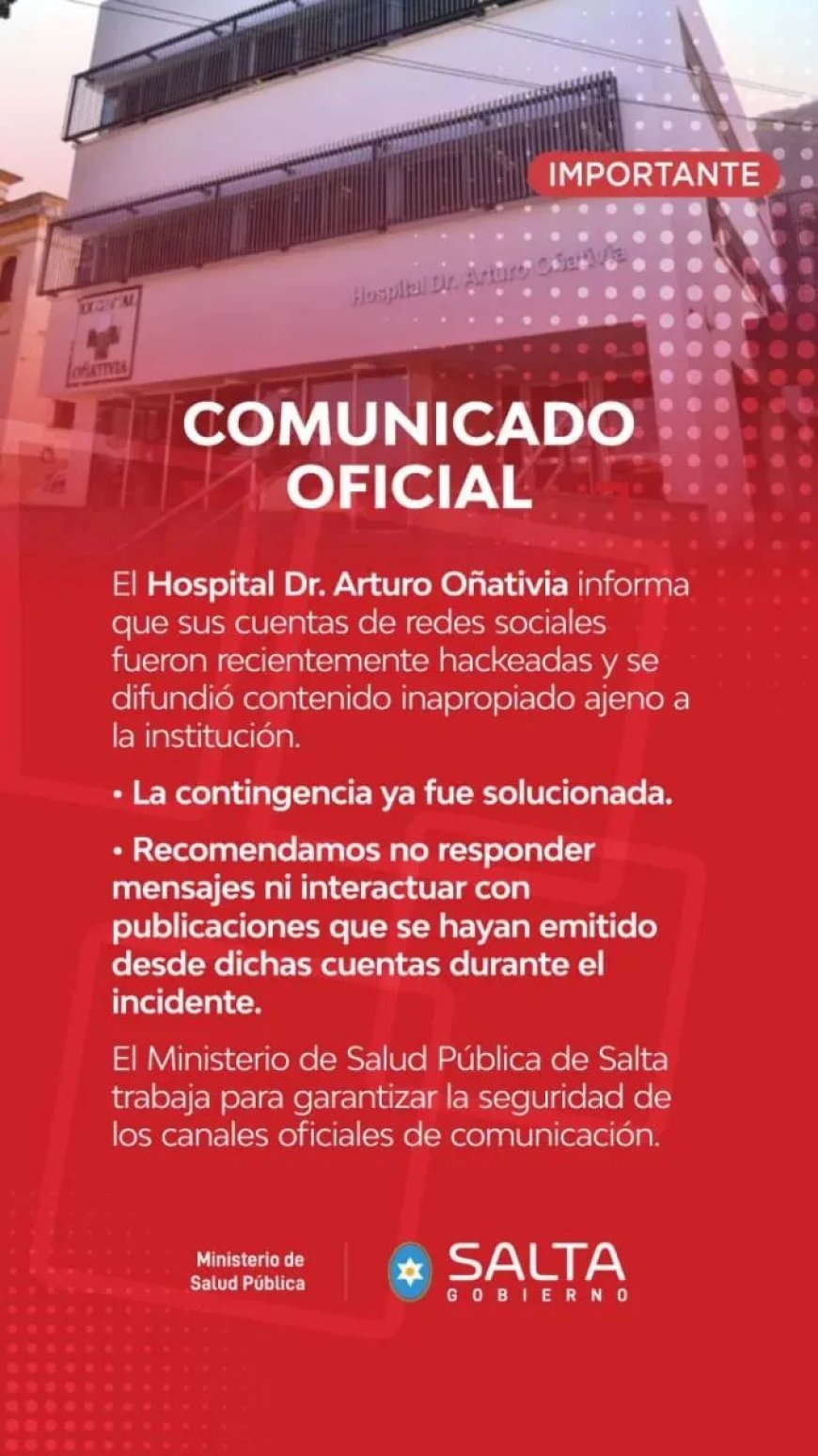Ciberataque al Hospital Oñativia: investigan vulneración de sus redes oficiales