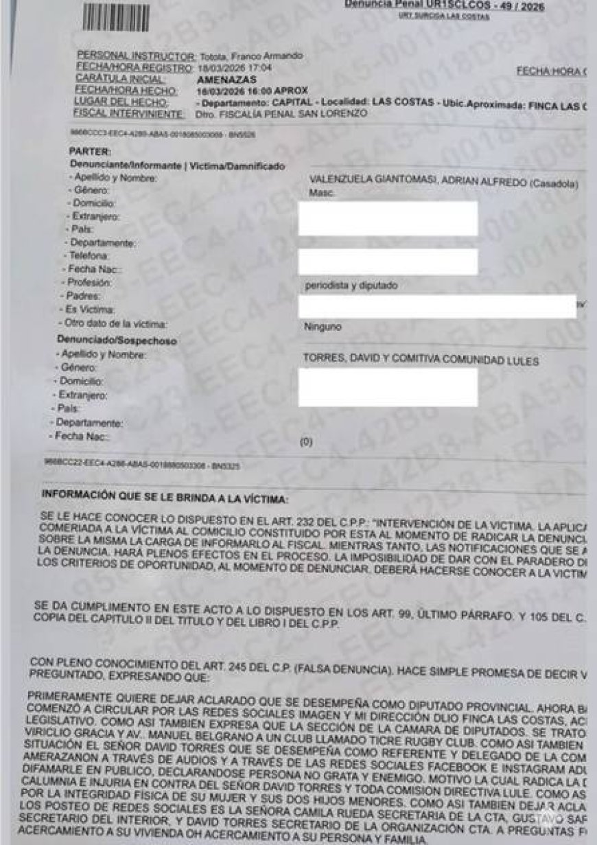 DIPUTADO ADRIAN  VALENZUELA - No acompañe ni vote a favor del proyecto de la cesión de tierras de finca las costas